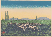 Outskirts, Pasturage, Tsukisappu Sheep Farm, No. 4 from the portfolio Scenic Views of Sapporo Hand-printed Woodblock Collection, Volume 1